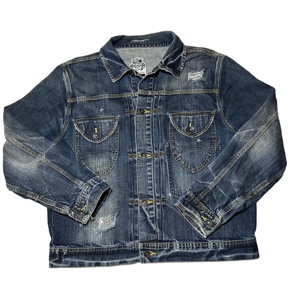 AKDMKS Akademiks Distressed Denim Blue Jean Jacket Coat Women’s Size XL